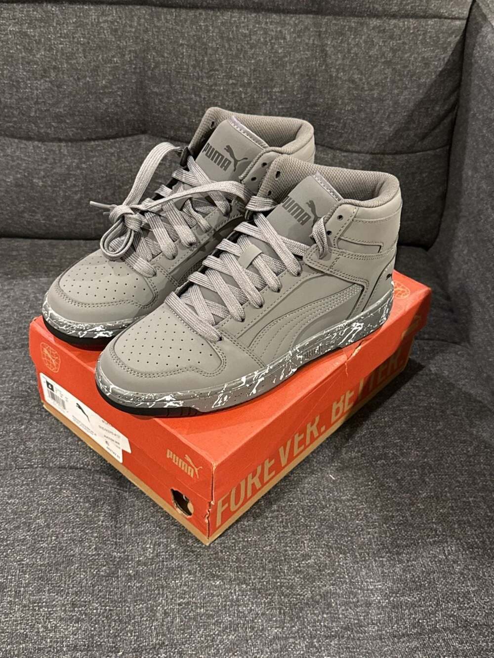 6Y / 7W - Puma Rebound Layup NBK MS JR Cool Dark Gray-Puma Black Sneakers